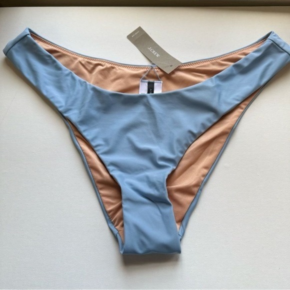 J. Crew Curved-Waist Cheeky Bikini Bottom - Blue Mist, Size Medium - Picture 2 of 8